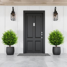 26.5" Artificial Cedar Topiary Ball Trees, Set of 2 UV Resistant Fake Evergreen Trees Shrubs Bushes Artificial Plants with Ground Spike Faux Cypress Plants for Indoor Outdoor Front Porch Garden