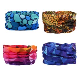 SMEHCF 4 Multipurpose Bandanas for Women Men Headband Balaclava Hair Head Scarf Face Half Airsoft Paintball Mask Neck Gaiters Breathable Reusable Washable Raindrop Rainbow Hive Purple