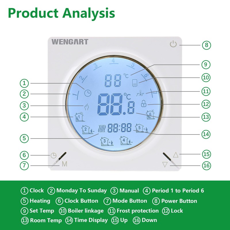Wengart Water Heating Thermostat WG106,Weekly Programming,Digital LCD Display,Easy Operation,Suitable For