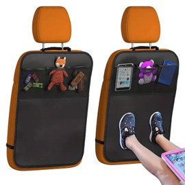 MAEZOE Back Seat Cover for Kids, 2-Pack Waterproof Kick Mats with Organizer, Car Seat Back Protectors with 3 Reinforced Storage Pockets for Car, SUV, Minivan or Truck Seats