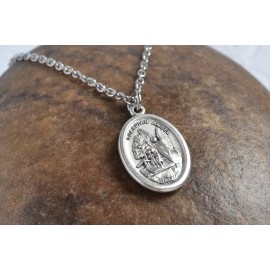 Religious 925 sterling silver 24" necklace ST MICHAEL PRAY GUARDIAN ANGEL PENDANT 2 SIDED
