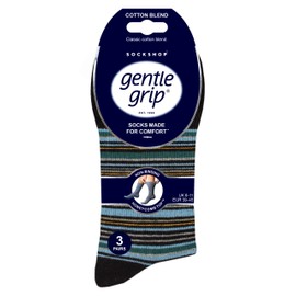 SockShop Gentle Grip Mens Soft Comfy Honeycomb Top Argyle Patterned Striped Cotton Socks Pack of 3 Size 6-11 Milano Stripe Black/Navy
