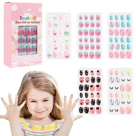 Pack of 120 Pre-Glued Full Cover False Nails for Children, Press-on Nails Set for Girls (Curved 30-3)