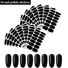 XEAOHESY 224 Pieces 16 Sheets Black Nail Polish Strips Self-Adhesive Solid Color Nail Wraps Punk Style Nail Polish Stickers Black Nail Strips with Nail File for Women Girls