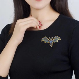 Just Follow Rhinestone Devil Bat Brooch Sparkling Crystal Bat Pin for Men Women Gothic Punk Jewelry for Jackets, Vests, Denim, Bags (Blue)
