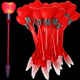 Zonon 36 Piece Valentine's Day Pen Red LED Heart Ballpoint Pen Black Ink Glow in the Dark Valentine's Gifts for Adults Office New Year Wedding Party Supplies(Chic Style)