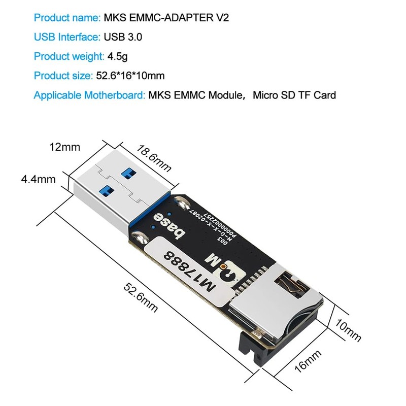 Zicojia for MKS EMMC-Adapter V2 USB 3.0 Card Reader for