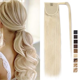 14 inch Wrap Around Ponytail Extension Human Hair 100% Real Remy One Piece Clip in Hair Pieces for Women Natural Invisible (80g,#60 Platinum Blonde)