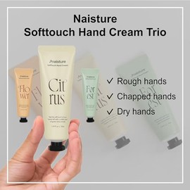 Naisture Trío de crema de manos SoftTouch: hidrata todo tipo de piel. Alivia las manos ásperas, secas, hidrata la piel sensible y revitaliza para mayo