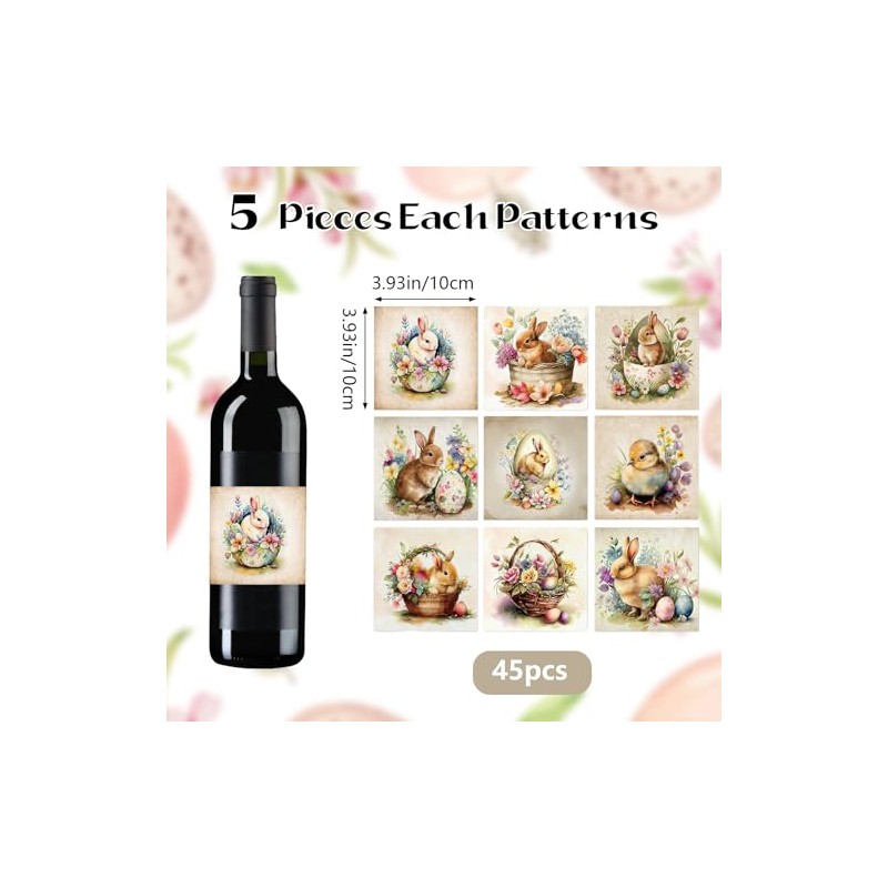URROMA Easter Wine Bottle Labels, 45pcs Easter Party Wine Bottle