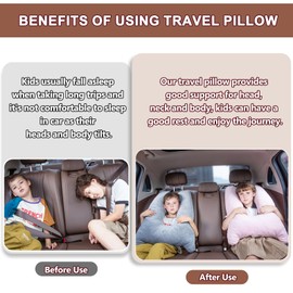 1 MIDDLE ONE Car Pillow for Kids, Memory Foam Travel Pillow for Car and Adults, Kids Car Pillows for Sleeping on Road Trip, Small Body Pillow for Kids (Pink)