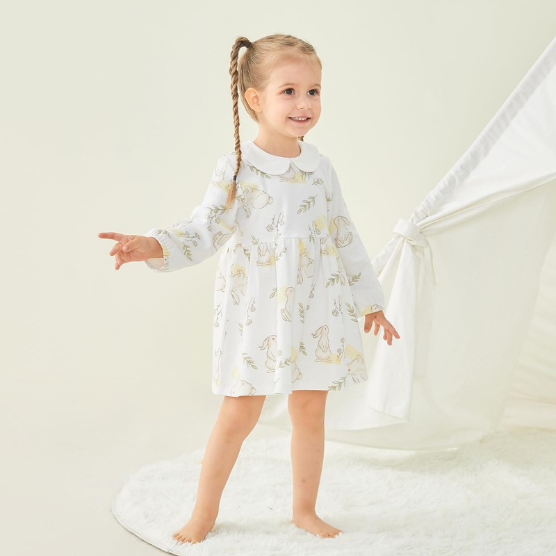 pureborn Baby Girls Long Sleeve Cotton Easter Dress with Bloomer