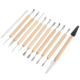 QYINXIU Pottery Clay Sculpting Modeling Tool Set,11-Piece Wooden Handle Clay Pottery Sculpting and Cleaning Tool Set, Double-Sided Clay Carving Tools