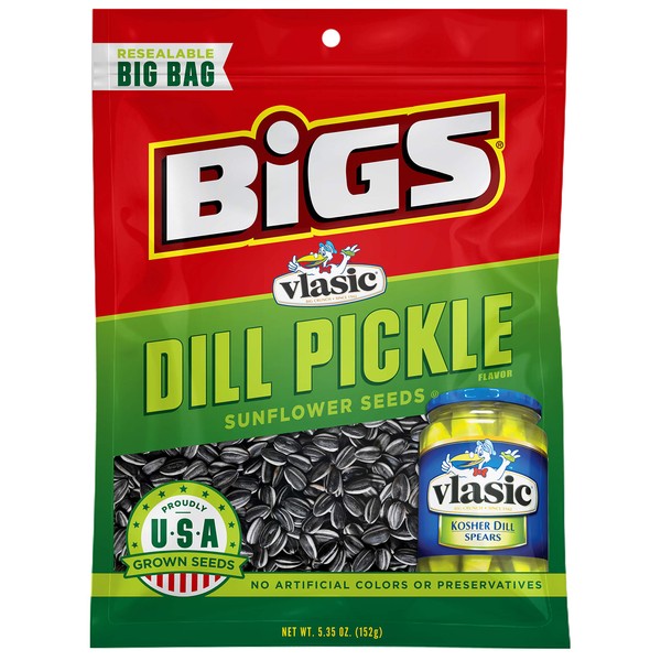 BIGS Vlasic Dill Pickle Sunflower Seeds, Keto Friendly Snack, Low Carb Lifestyle, 5.35 oz Bag