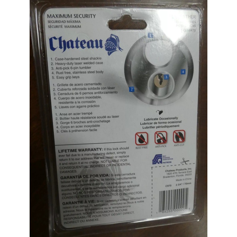 Chateau Maximum Security Disc Lock C-970 with Three Keys 2