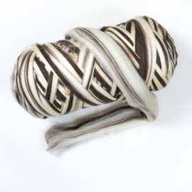 Kondoos Natural Wool Bulk roving, 2 lb. Best Wool for Spinning, arm Knitting, Felting, Chunky Blankets and Tapestry. Natural Colors, un-Dyed. (Zebra(Ecru/Mocha), 2 lb)
