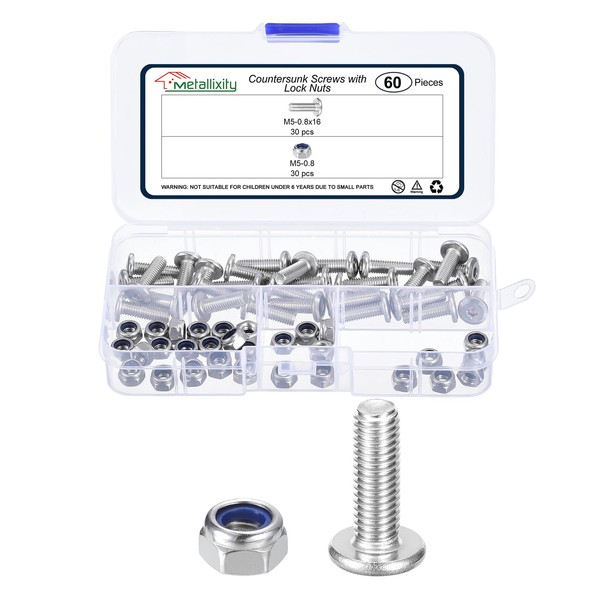 METALLIXITY Furniture Connector Bolt Nut(M5-0.8x16) 60Pcs, Silver Tone, 304 Stainless