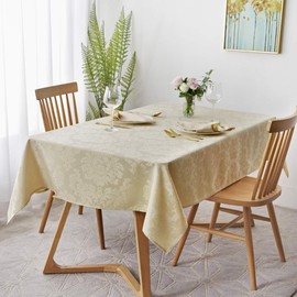 maxmill Jacquard Table Cloth Damask Pattern Spillproof Wrinkle Resistant Heavy Weight Soft Tablecloth for Kitchen Dinning Tabletop Outdoor Picnic Rectangle 52 x 70 Inch Beige