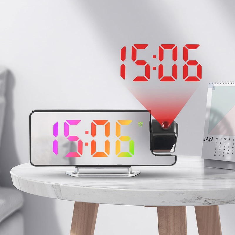 Projection Alarm Clock, Digital Display Alarm Clock 8.1 Inch RGB,