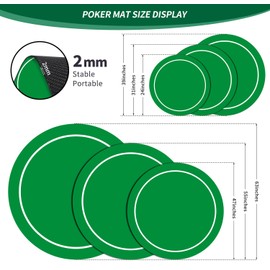 nuveti 24/31/39/47/55/63inch Round Poker Mat for Texas Holdem | Portable Poker Table Top with Art Deco Layout Print 6-8 Player Game Layout Mat to Play Cards, Poker Games, Blackjack, Casino