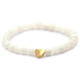 Echtes Mondstein Edelstein Armband mit 6mm Perlen und Edelstahlherz - verschiedene Längen - Heilstein Schutzstein Talisman Glücksbringer Geschenk (Mondstein, 14CM)