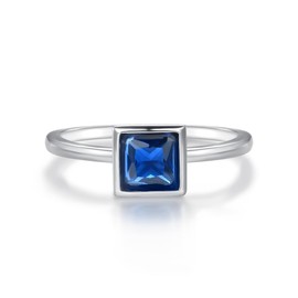 Ladies Solid 925 Silver Sterling Princess Cut Blue Sapphire Solitaire Ring Sizes K to U (O)