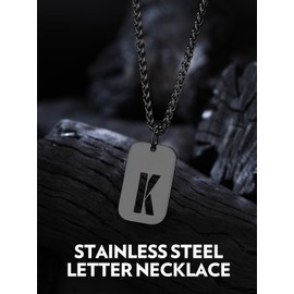 Bandmax Letter E Necklace Charm Mens Black Plated Stainless Steel Chain Necklace Initial E Pendant for Men Women Dog Tag Chain Necklace for Gift