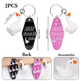 Goose Keychain Girl for Women Men - 2 PCS Funny Silly Goose Club Keyring for Teen Girl Boy Birthday Pink Black, Hotel Pendant for Guest Gag Novelty Stuff Charm for Friend