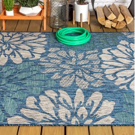 JONATHAN Y JONATHAN Y SMB110C-8 Zinnia Modern Floral Textured Weave Indoor Outdoor Area-Rug Bohemian Coastal Easy-Cleaning Bedroom Kitchen Backyard Patio Non Shedding, 8 X 10, Navy/Aqua