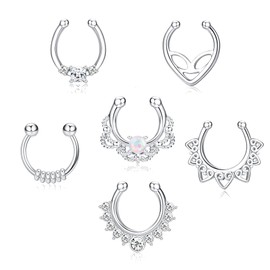JOERICA Silver Tone Faux Septum Rings for Women Men Fake Nose Rings Hoop Clip On Lip Ear Nose Septum Hanger Jewelry Non-Pierced