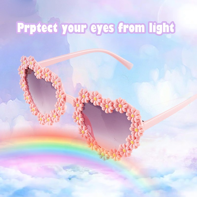 Saimiy Heart Daisy Sunglasses for Girls,Toddler Sunglasses Age 2-4,Suitable for