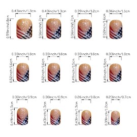 Independence Day Press on Nails Short Square Stripe Wave Points Glitter Powder Design French False Nails July 4 Fake Nails Artificial Acrylic Nails Full Cover Coffin Nails Glue on Nails for Women