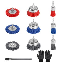 SWAWIS 9-Piece Nylon Brush Set, 75 mm Disc Brush, Cup Brush, 25 mm Brush Brush with 6 mm Hex Shank, Drill Grinding Attachment for Removing Rust, Corrosion, Paint