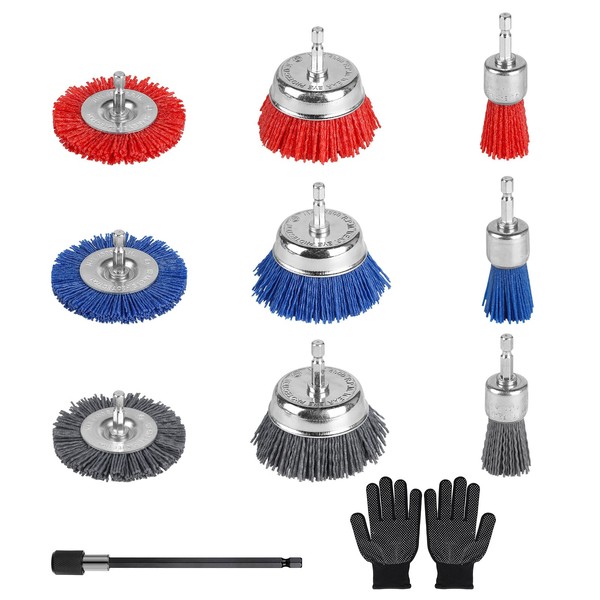 SWAWIS 9-Piece Nylon Brush Set, 75 mm Disc Brush, Cup
