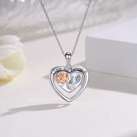 CVRAVO Heart Urn Necklace for Ashes 925 Sterling Silver Rose Urn Necklace Memorial Keepsake Gifts Cremation Jewelry for Women Girls