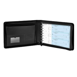 GALLAWAY LEATHER 7 Ring Checkbook Binder for Business Checks, PU Leather Check Binder Portfolio with Zipper,600 Checks Capacity,for Executive and Personal Use (Black)