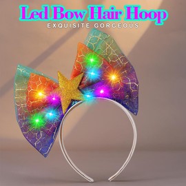 JEARITS Light Up Bow Headband Glowing Star Headpiece Birthday Hair Bow Accessories for Women (2-Red)