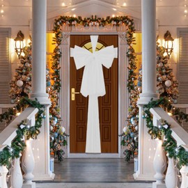 SHATCHI Christmas White 9m Giant Bow Cover-Front Door Xmas Wedding, Baby Shower Outside Home Decor, Organza, Pack of 1