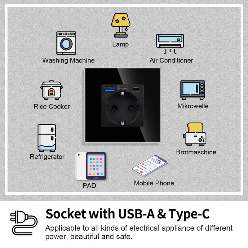 JIMEIDA Single Socket with USB 20 W Fast Charging Black,