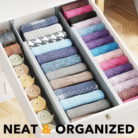 SpaceAid Bamboo 4 Pack Dresser Drawer Dividers, 4.65“ High Adjustable 17“-22” Drawer Organizers, Expandable Organization for Clothing, Clothes, Dressers, Gray