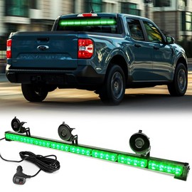 FOXCID Traffic Advisor Light Bar 35'' 32 LED Emergency Strobe 21 Flash Patterns Directional Safety Warning Lights Suction Cups Cigar Lighter on Trucks Police Cars Construction Vehicles， Green