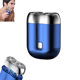 Mini Dual-Head Electric Shaver for Men, Portable USB Rechargeable USB Razor, Waterproof Washable Face Shavers, Low Noise Wet and Dry Shaving, Compact Design for Home Travel Car (Blue)