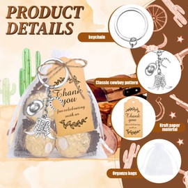 Aizhuang 50Pcs Western Cowboy Party Favors, Cowboy Keychains Set with Boot Hats Horseshoe Keyring, Organza Bags Kraft Tag Jute Rope for Western Theme Party Birthday Wedding Supplies Gift