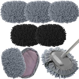 Tallew 5 Pcs Car Wash Mitt Kit, Car Clean Brush Not Included, Microfiber Mitt Clean Detail Cleaning Tools Truck Washing Chenille Scratch Free Replacement Kit for Auto RV Pickup Bus(Black and Gray)