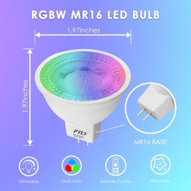 FTL MR16 LED Bulb Color Changing Light Bulbs with Remote Control,RGB Colored Bulbs Dimmable 2700K-6000K 12V 5W 40W Equivalent GU5.3, Spot Light for Landscape Lighting, Track Lighting, 6-Pack