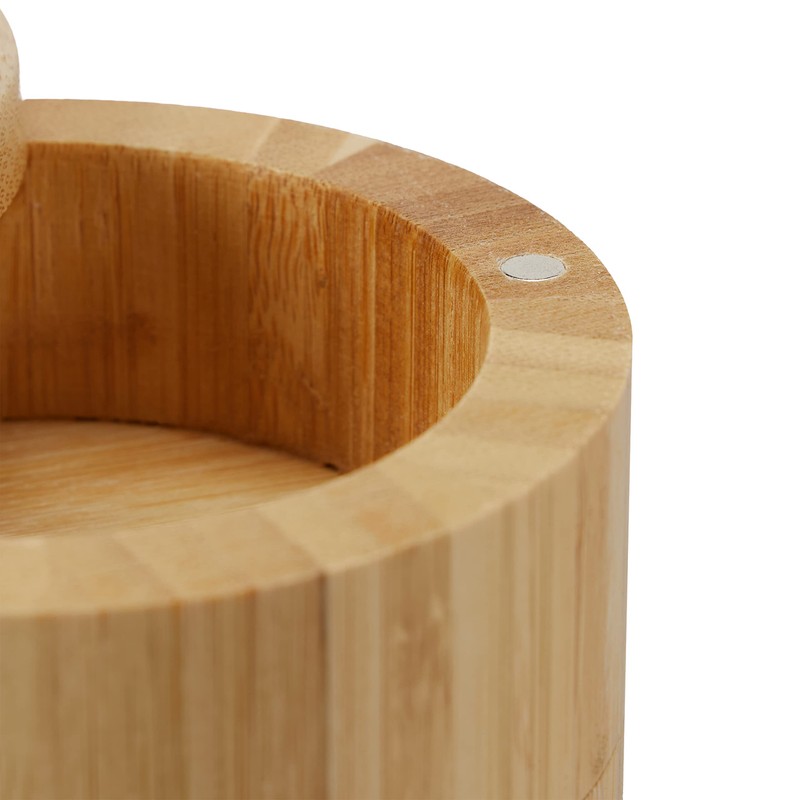 Relaxdays Salt Container with Lid, 3 Compartments, Bamboo, Rotating Spice