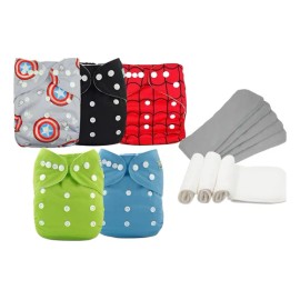 5 Pañales Ecológicos Mixtos Alva Baby  6 Insertos 4 Capas                                                                                             