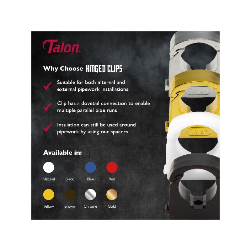 Talon - ‎18mm Single Hinged Pipe Clips - Pack of