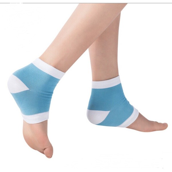 MojaSports Moisturizing Gel-Lined Heel Socks Open Toe Ankle Sleeve Day Night Feet Care Sets Ultimate Treatment for Dry Hard Cracked Skin with Spa Protector Pads (Blue/White-1Pr)