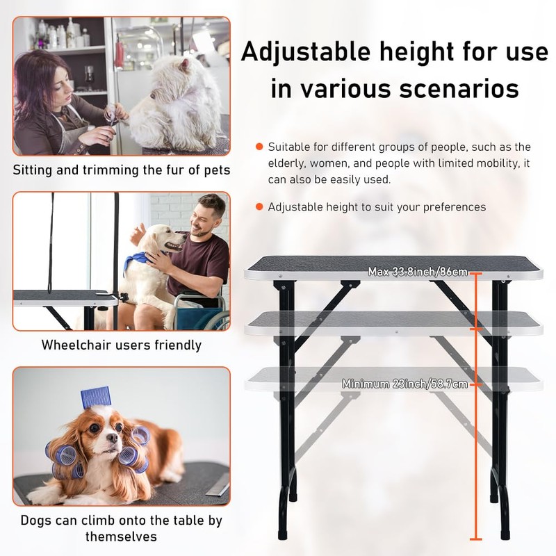 LEIBOU 36-inch Height Adjustable(23''~33.8'') and Foldable Pet Dog Grooming Table